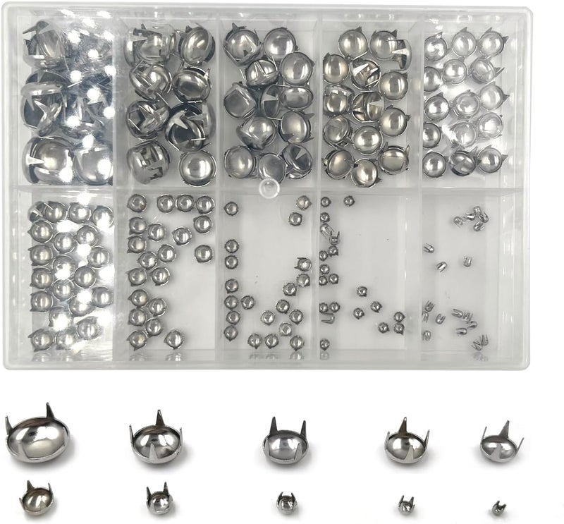 honigo 200pcs Nailheads Dome Studs Rivets Silver Metal Solid Brass 2/3/4/5/6/7/8/9/10/12mm 4 Prongs Spikes Spots for Leather Craft Clothes Belt Bag Shoes Decorations Totes DIY Craft - Image 1